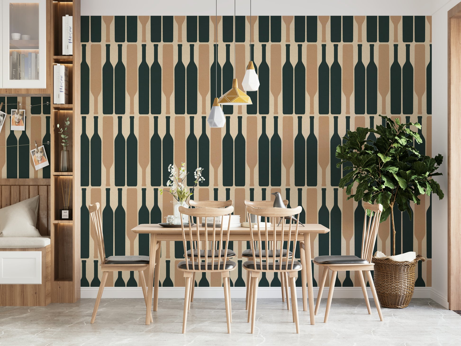 Create a modern vibe with geometric blue wallpaper.

