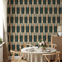 Wine cellar-inspired blue geometric wallpaper for modern rooms.

