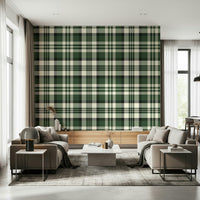 Modern Green Plaid wall mural adding a fresh, trendy touch to any room.