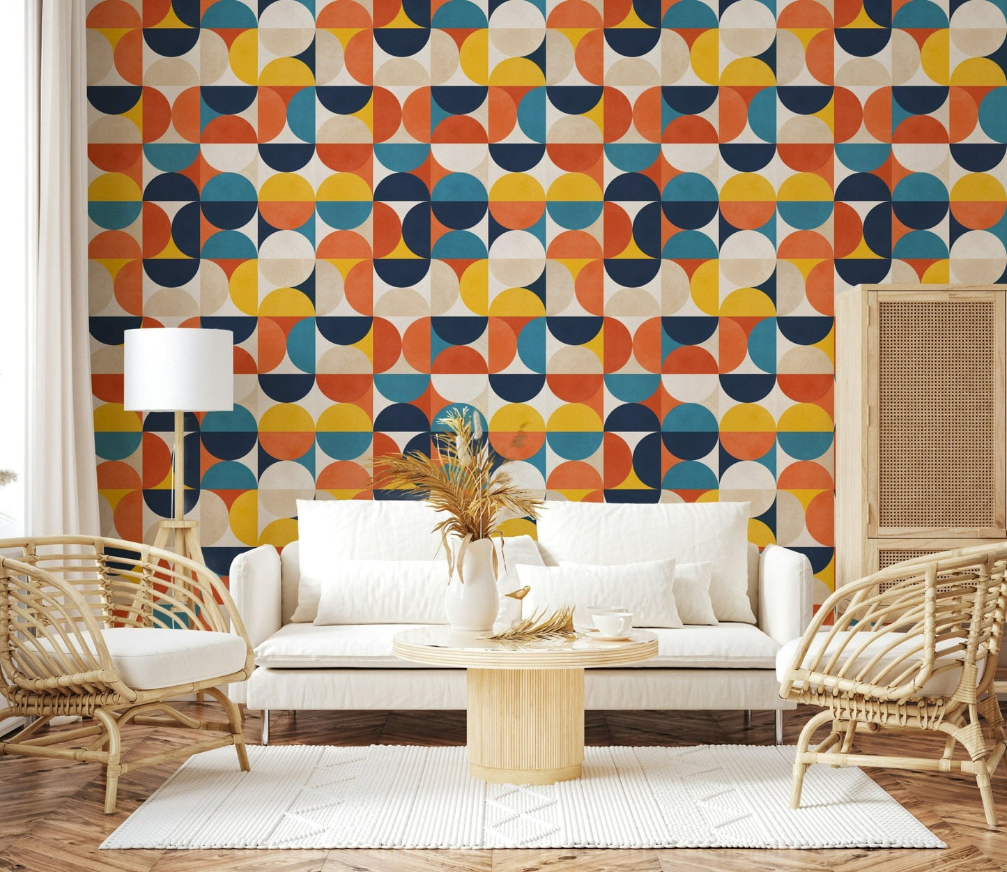 Contemporary circle pattern wallpaper with color blocks