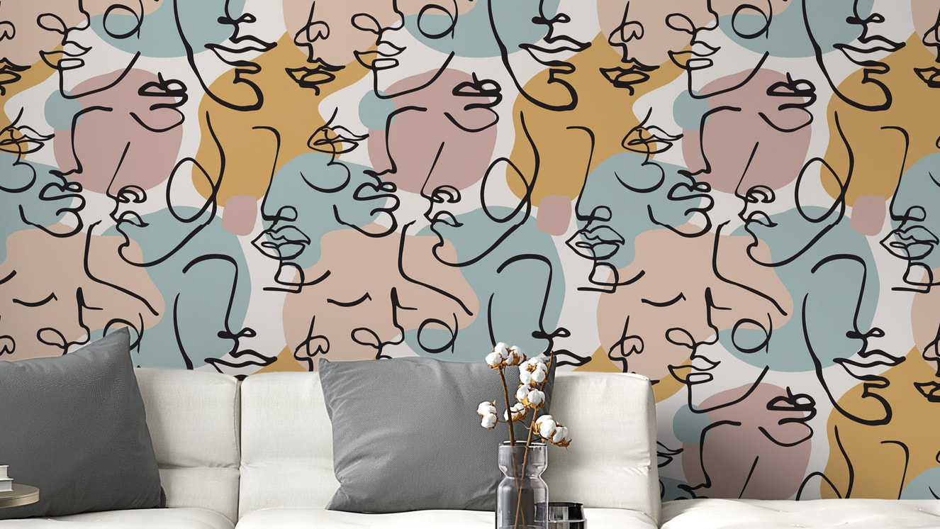 Abstract human line art wallpaper mural
