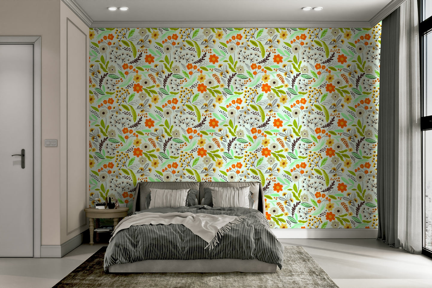 Contemporary meadow wallpaper with blooming flowers


