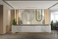 Geometric mid-century abstraction mural for chic interiors

