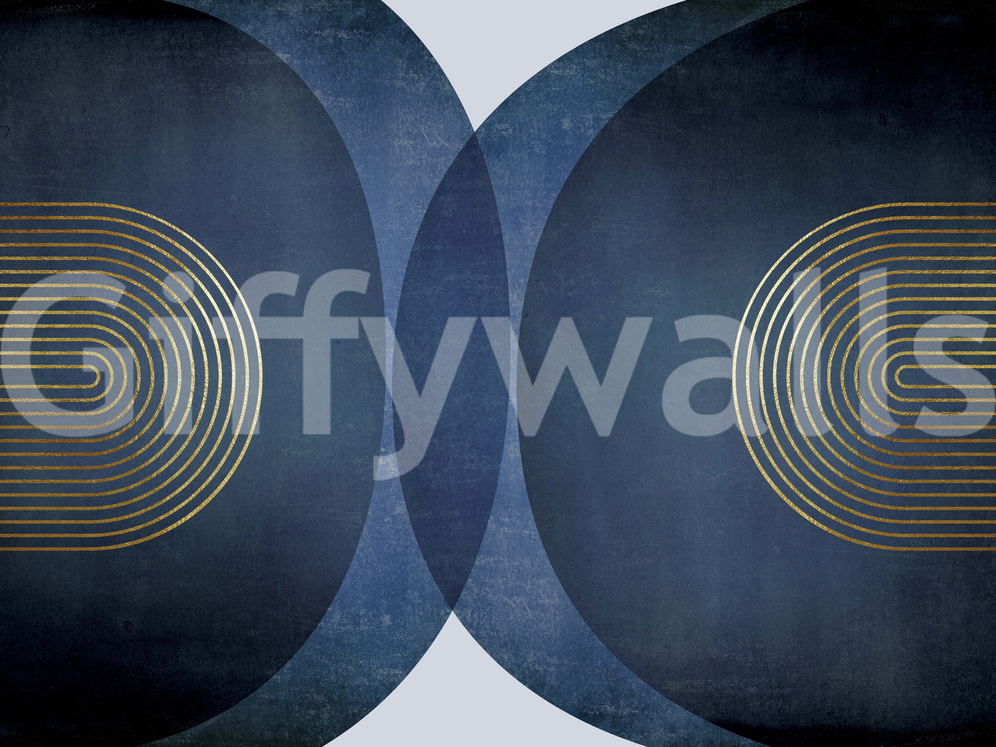 Moderne midten af ​​århundrede blå guld vægmaleri