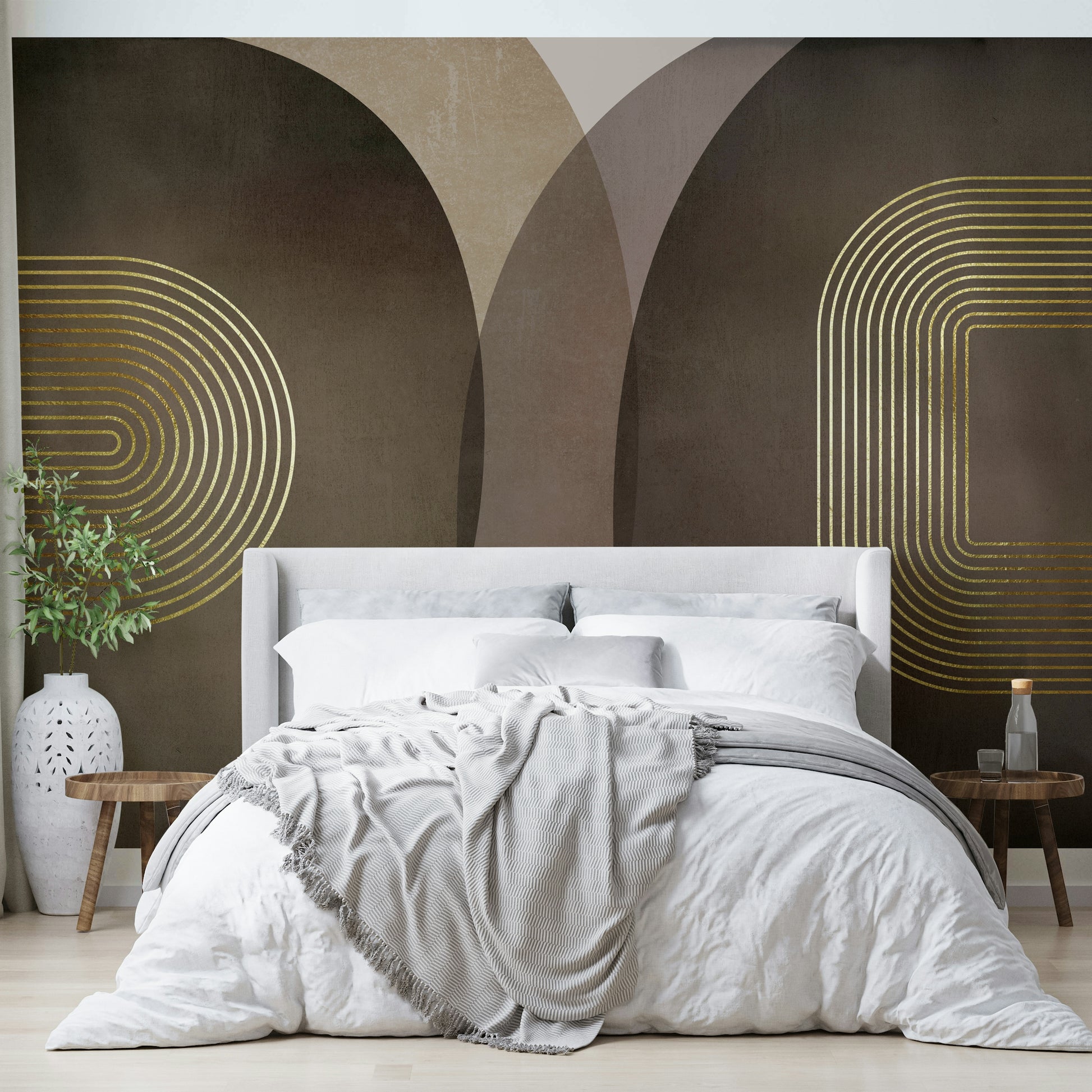 Retro modern wall mural with earthy tones

