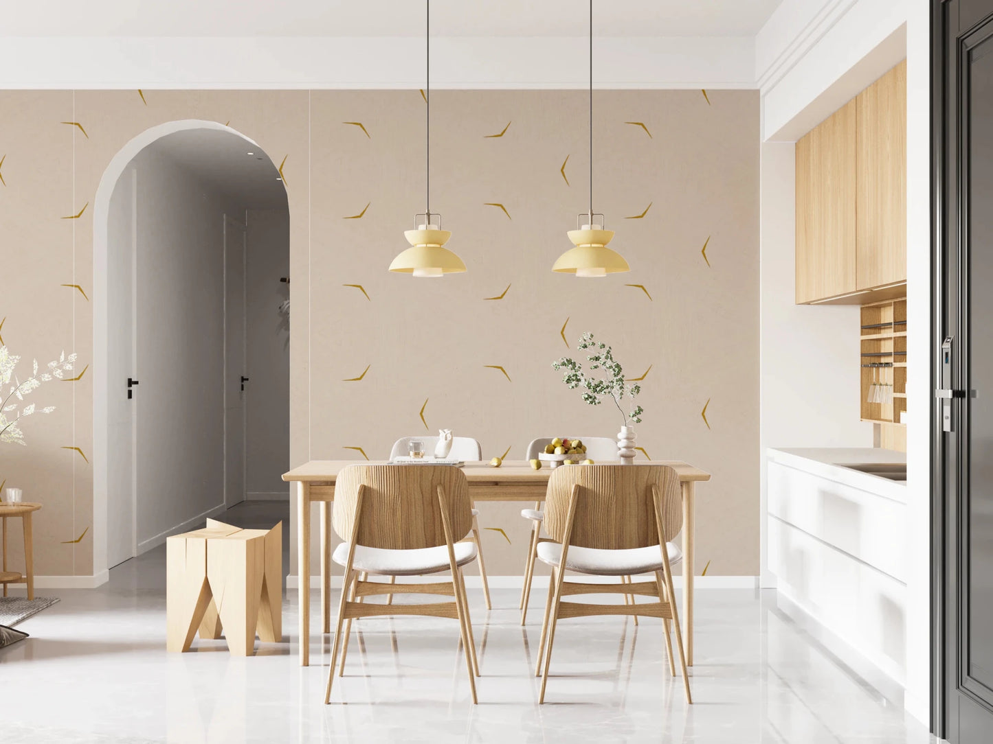 Modern Minimal Broken Lines Mustard Cream Wallpaper⁠