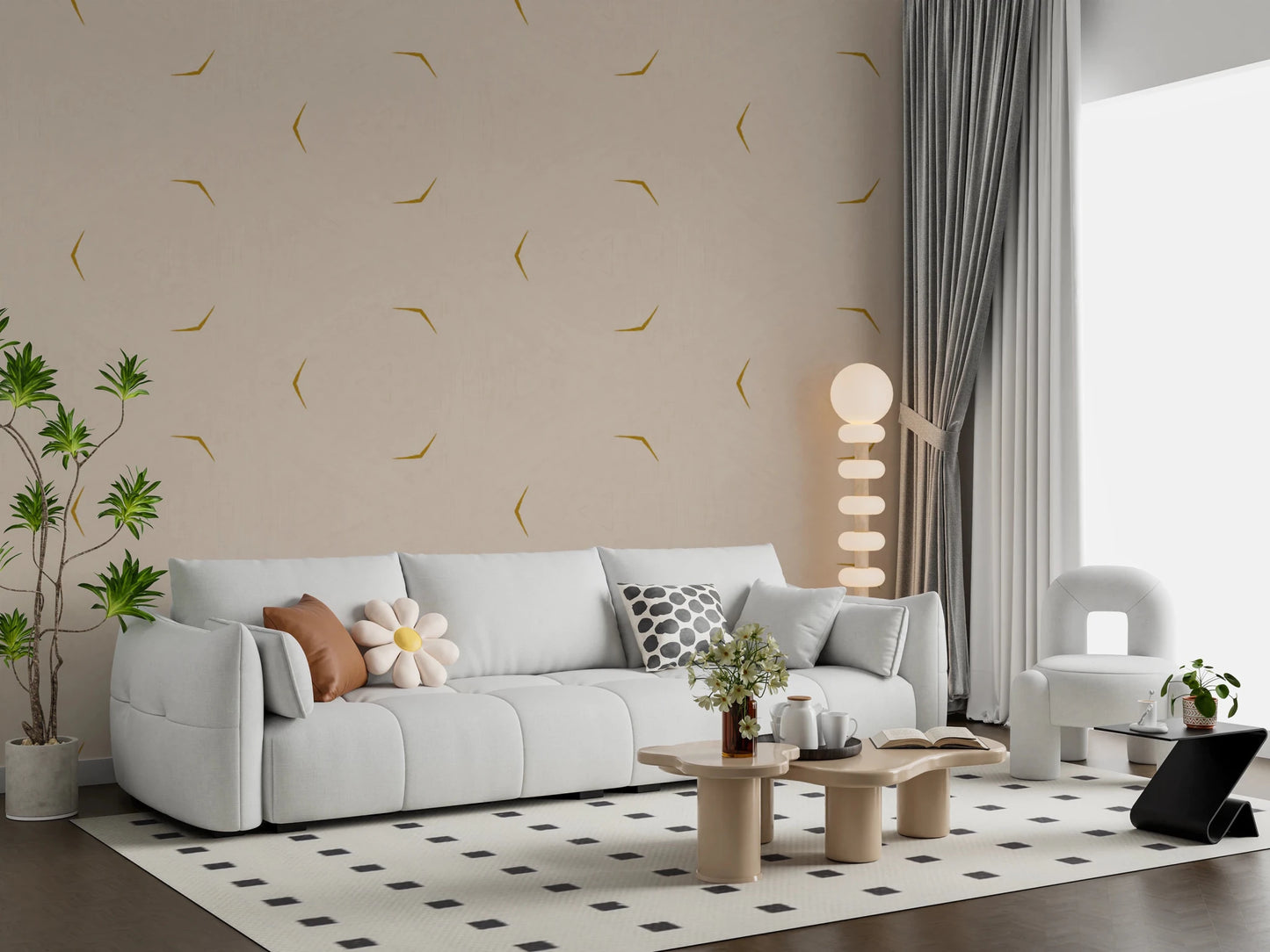 Modern Minimal Broken Lines Mustard Cream Wallpaper⁠