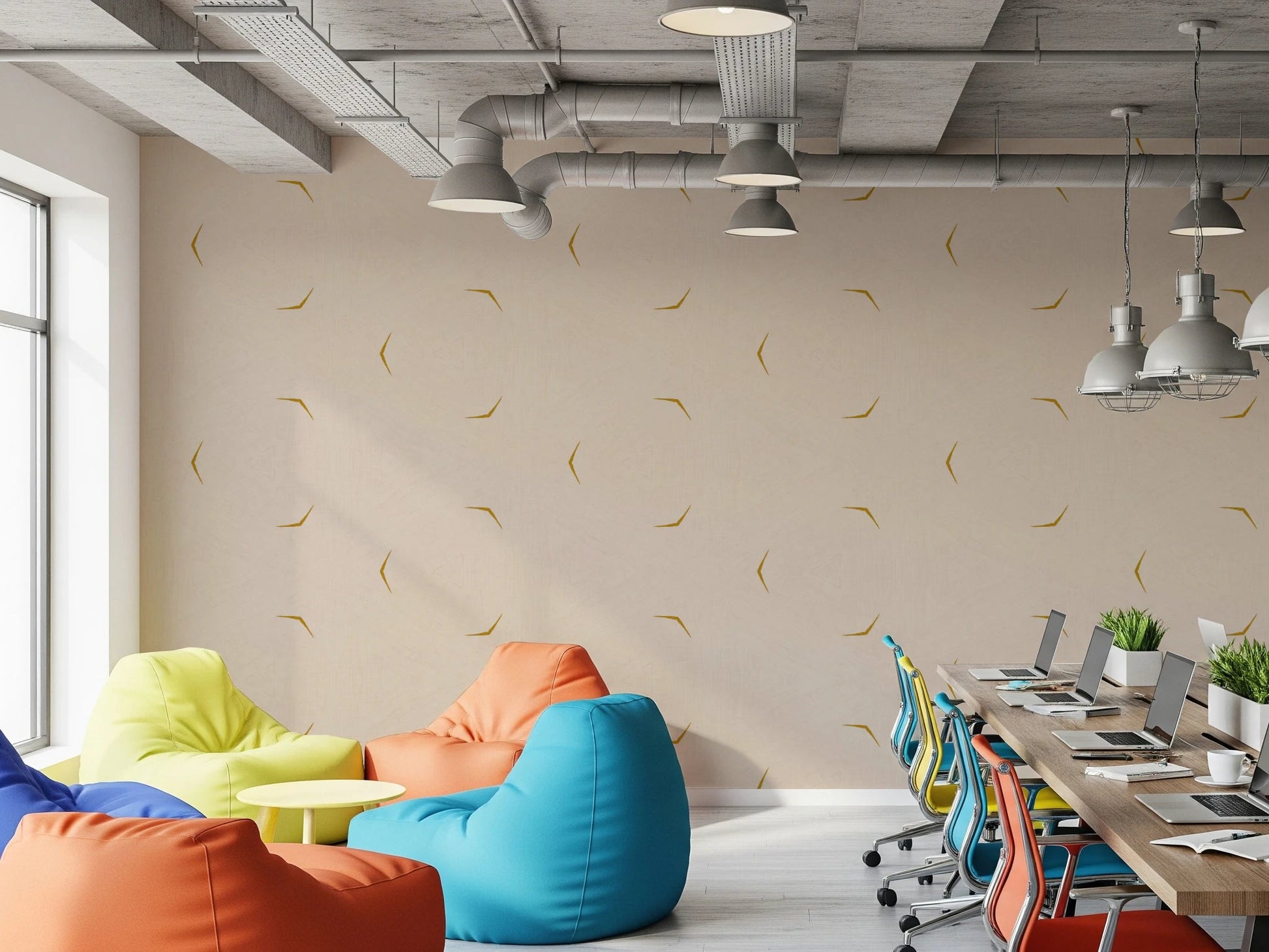 Modern Minimal Broken Lines Mustard Cream Wallpaper⁠