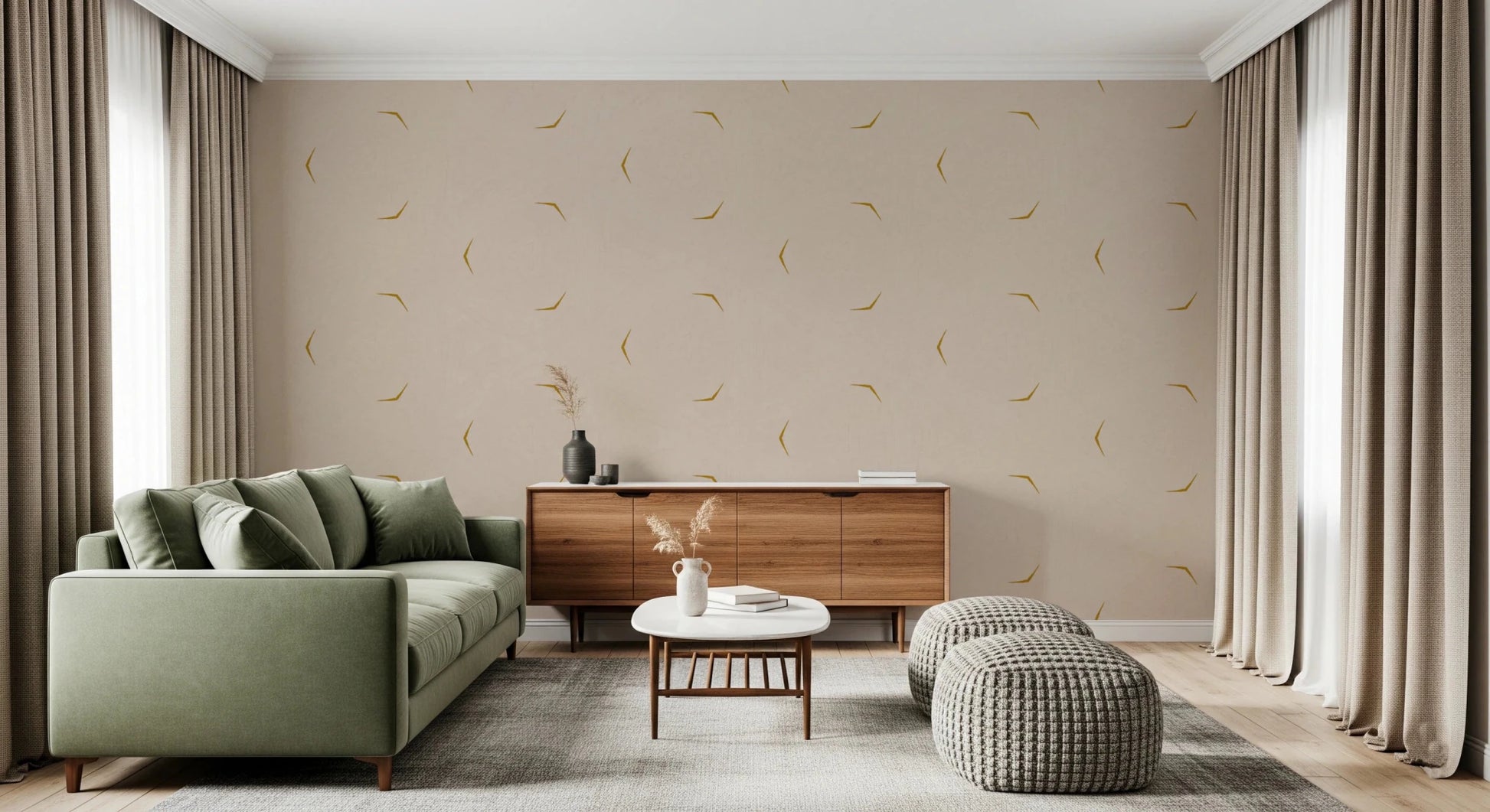 Modern Minimal Broken Lines Mustard Cream Wallpaper⁠