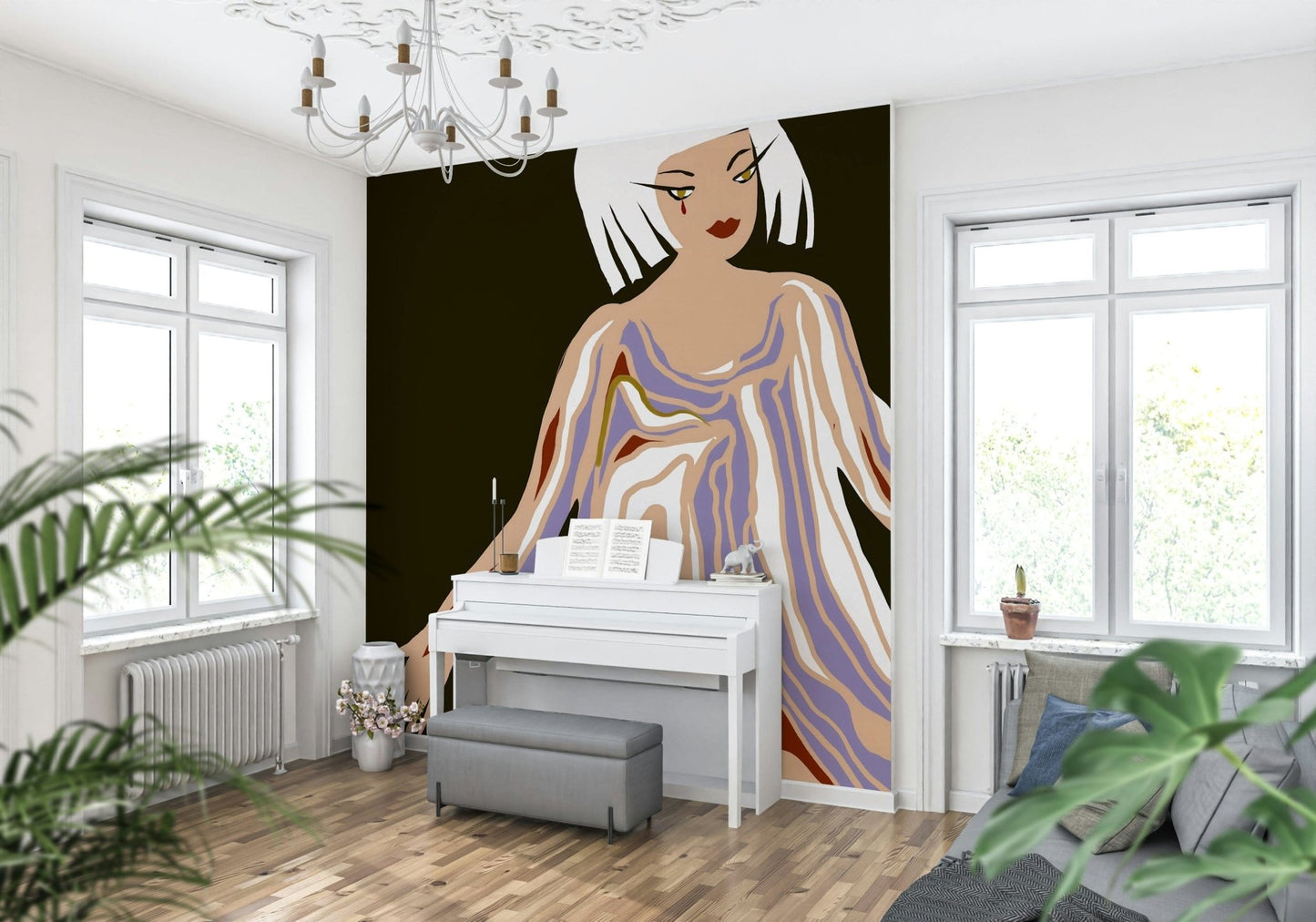 Minimalist female silhouette wall mural artwork