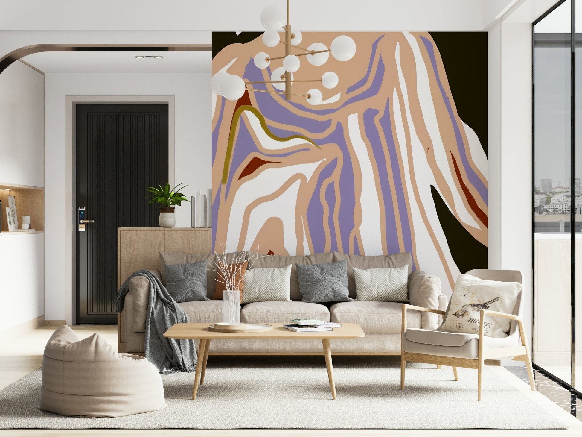 Modern portrait illustration wall mural for bedroom