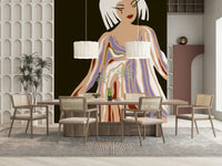 Modern art woman figure wall mural in earthy tones