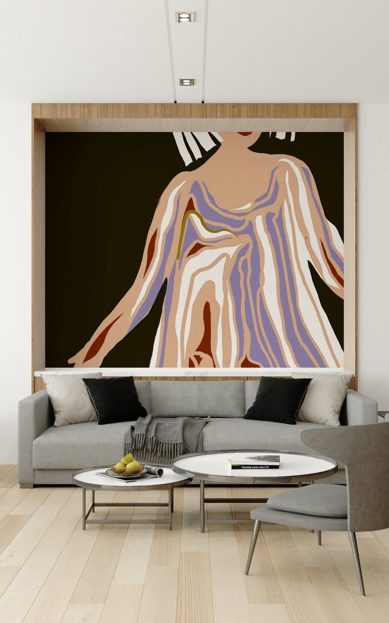 Bold abstract woman wall mural with fluid strokes