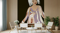 Artistic woman illustration wall mural with contrast