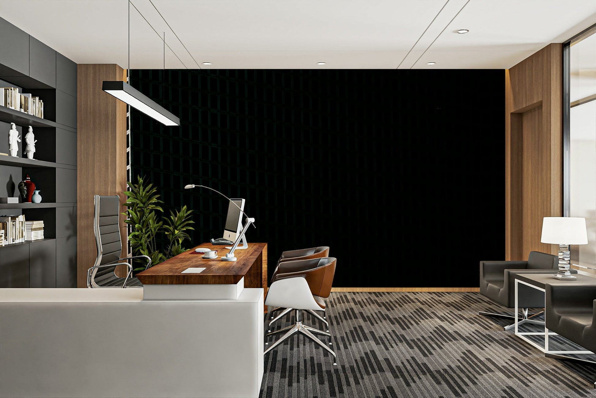 A contemplative stylish office wallpaper mural for a feature wall.

