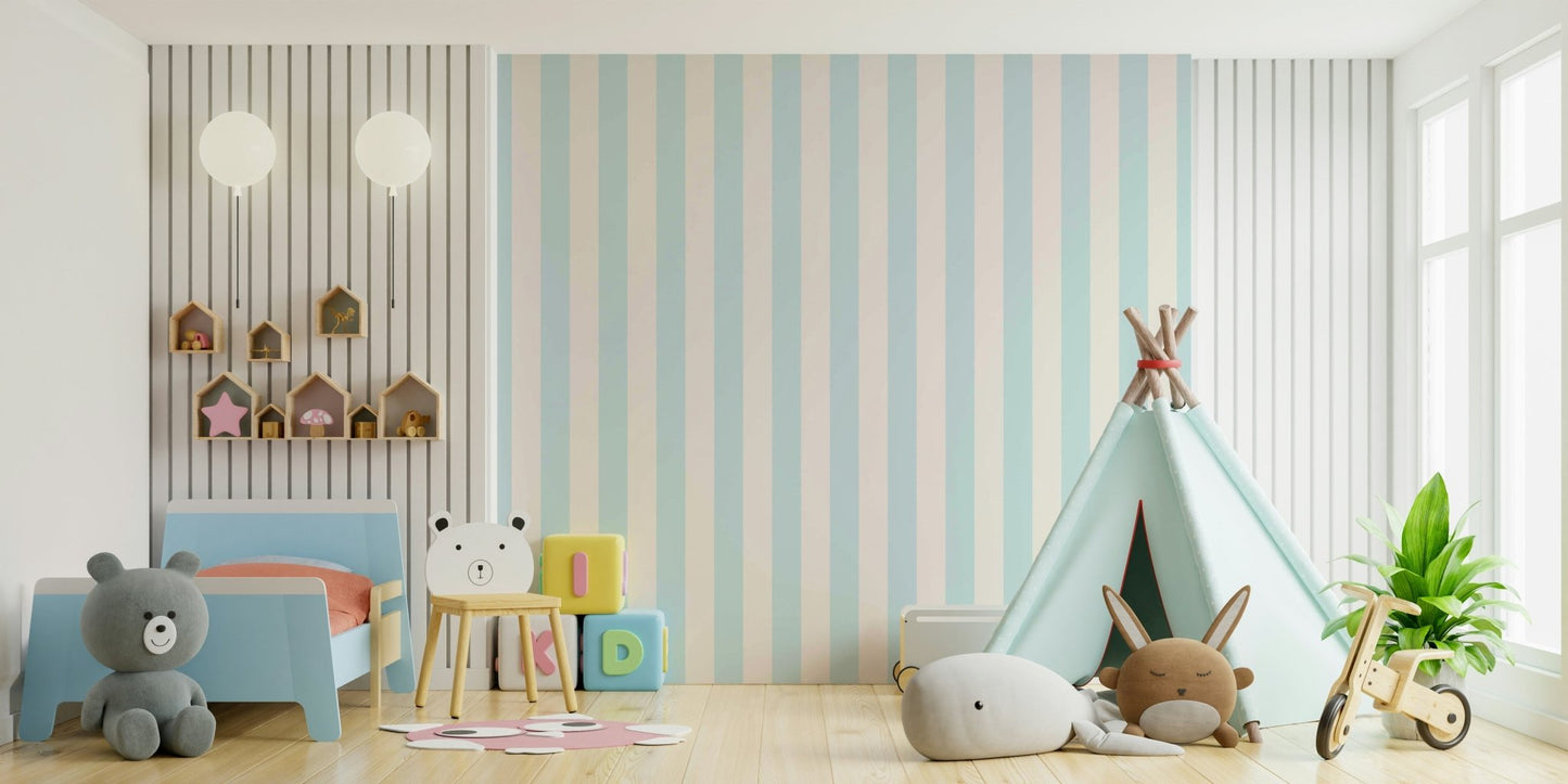 Soft pastel stripe wallpaper for nursery or bedroom

