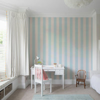 Baby blue and neutral beige striped wallpaper

