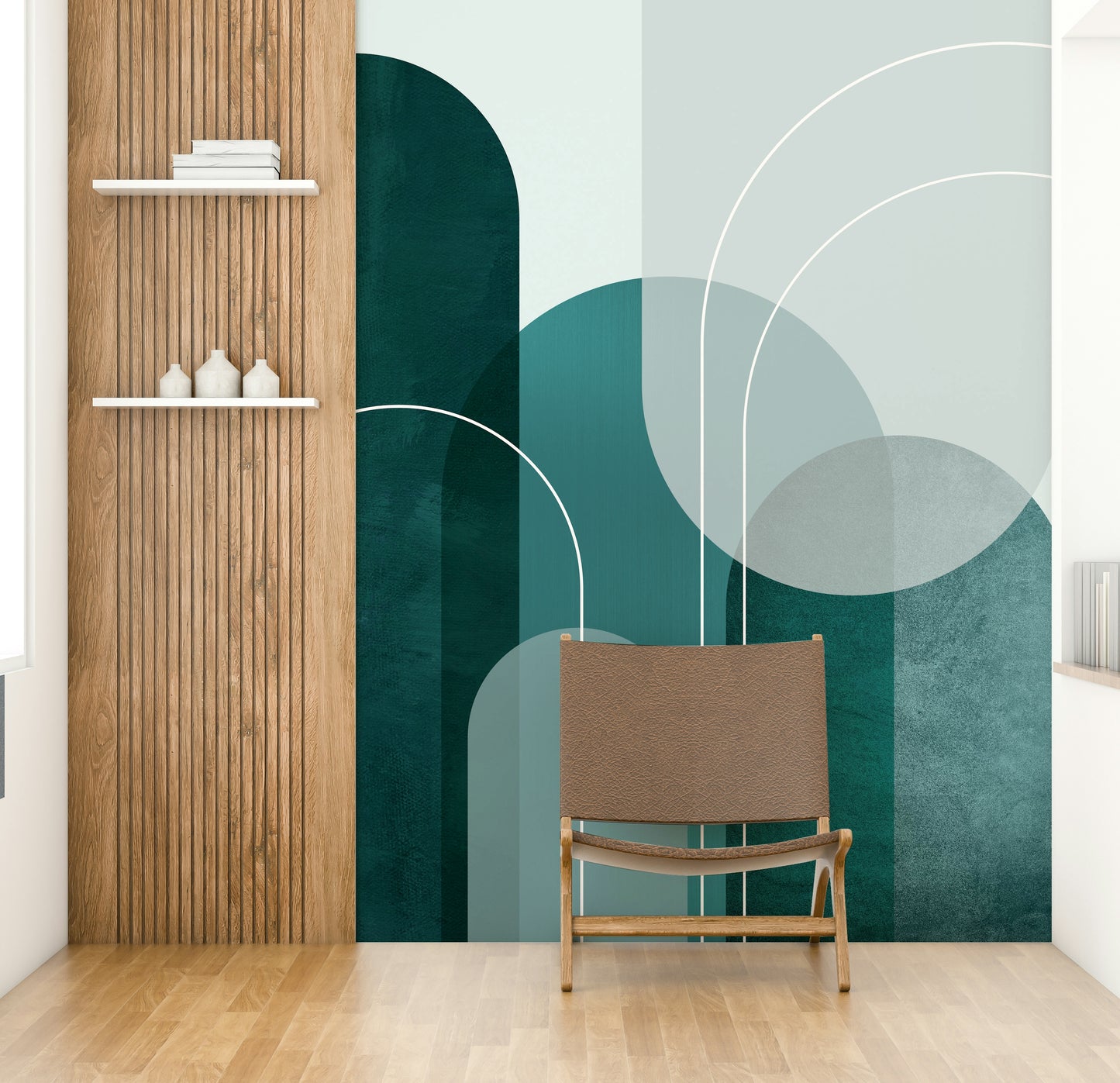 Modern geometric design with teal arches for walls

