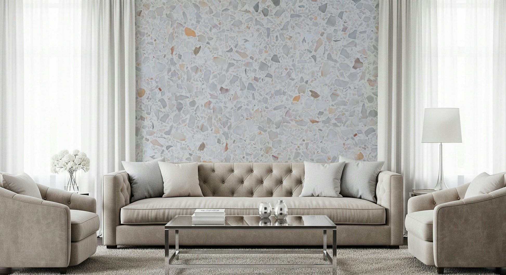 Modern Terrazzo Natural Marble: Pebbled stone mural.