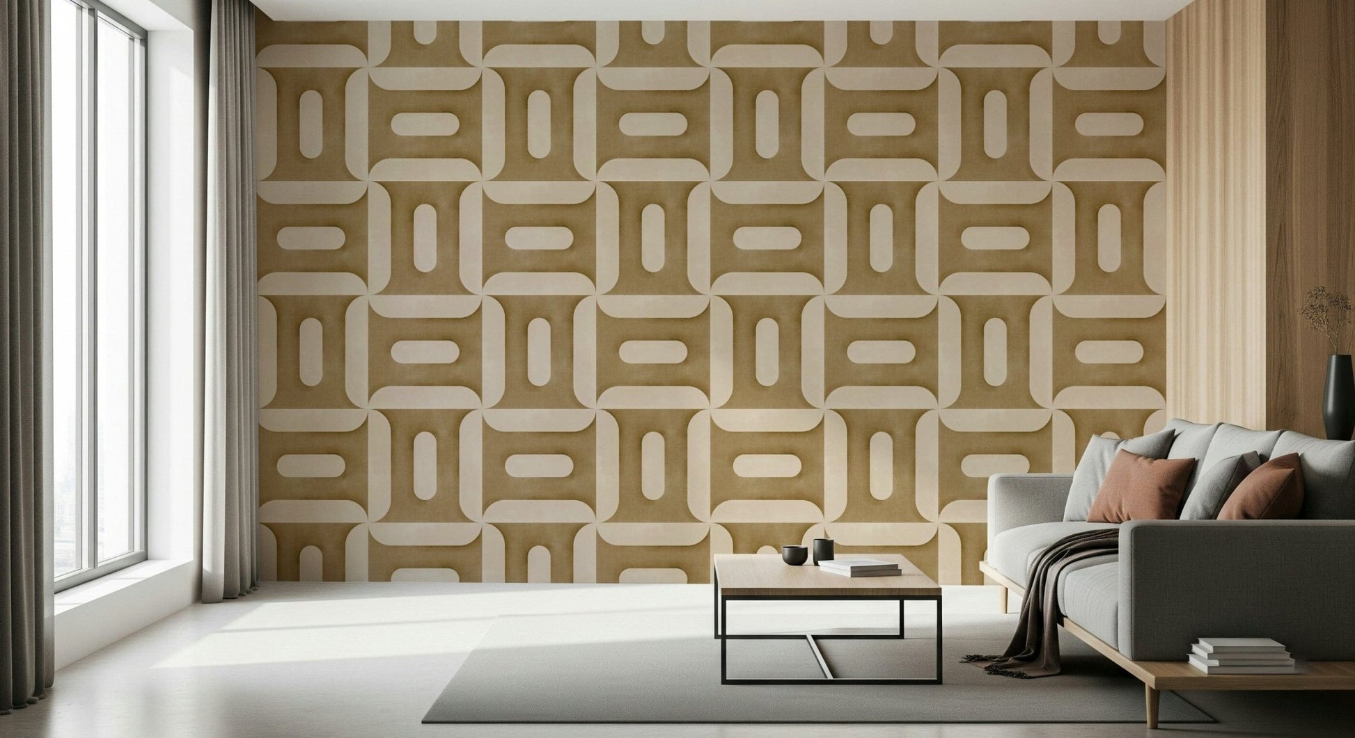 Modern Textured Geometries Camel Wallpaper⁠