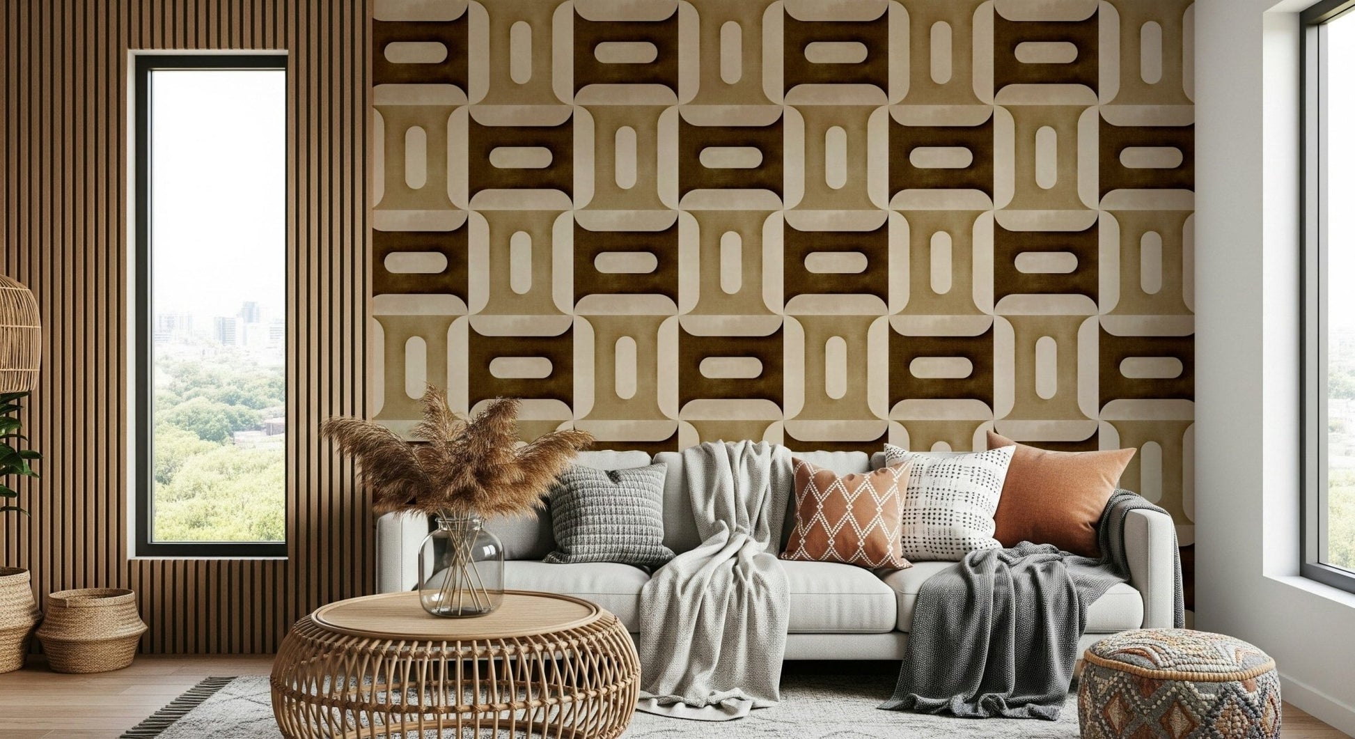 Modern Textured Geometries Earthy Wallpaper⁠
