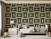Modern Textured Geometries Olive Wallpaper⁠
