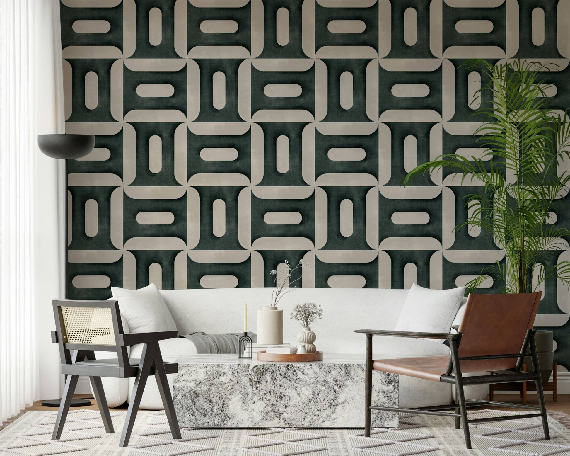 Modern Textured Geometries Vintage Denim Wallpaper⁠