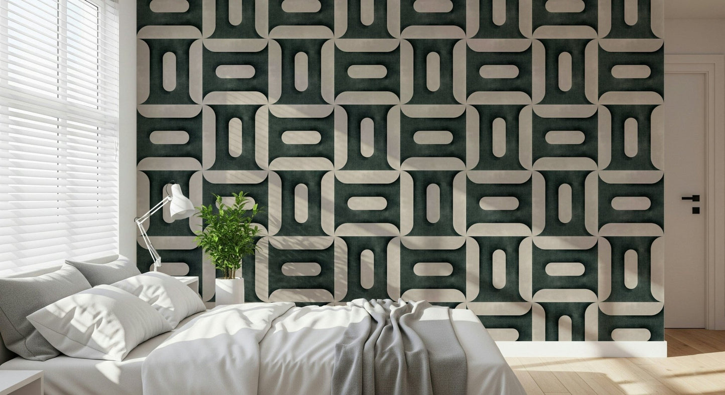 Modern Textured Geometries Vintage Denim Wallpaper⁠