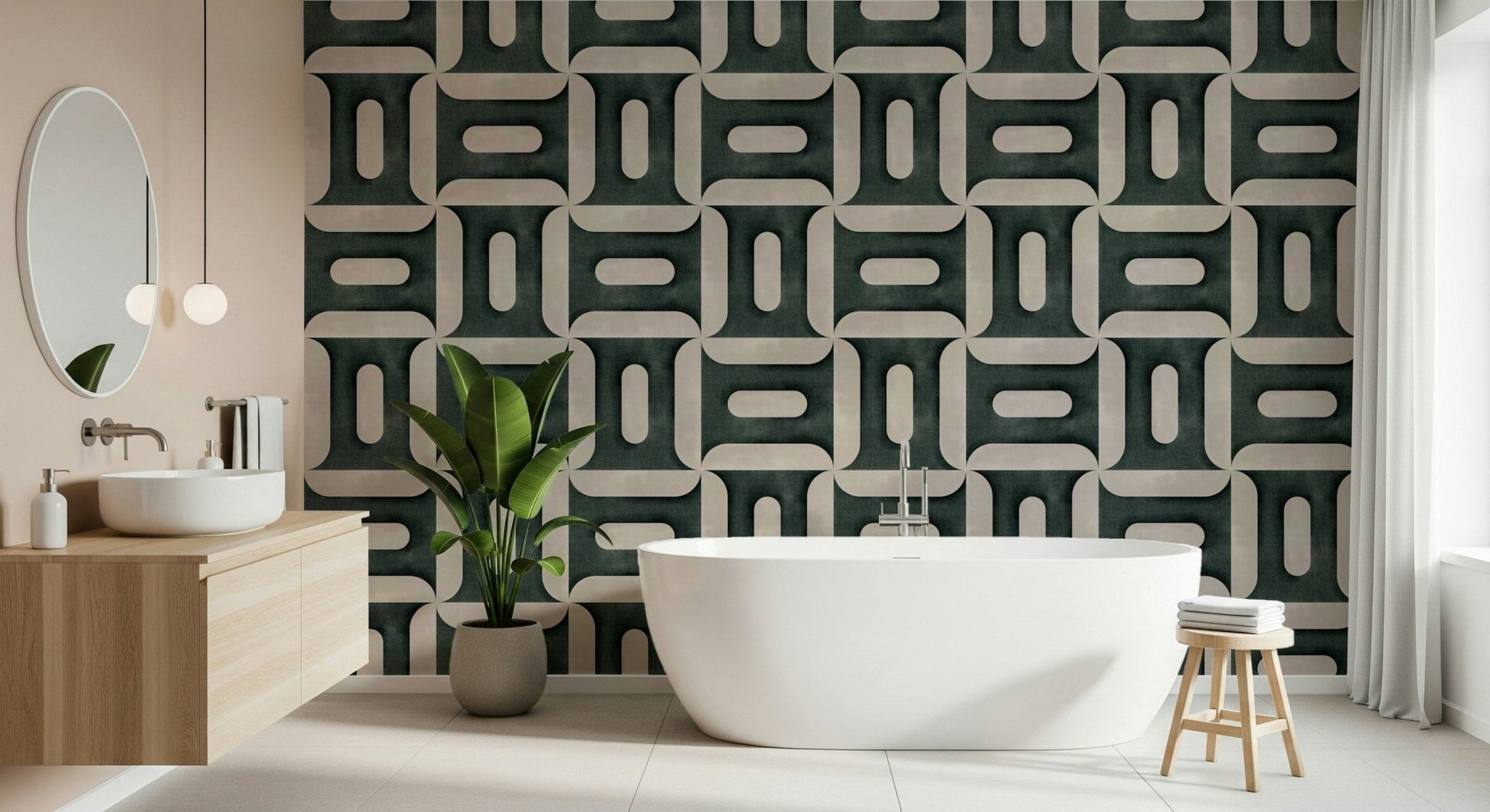 Modern Textured Geometries Vintage Denim Wallpaper⁠