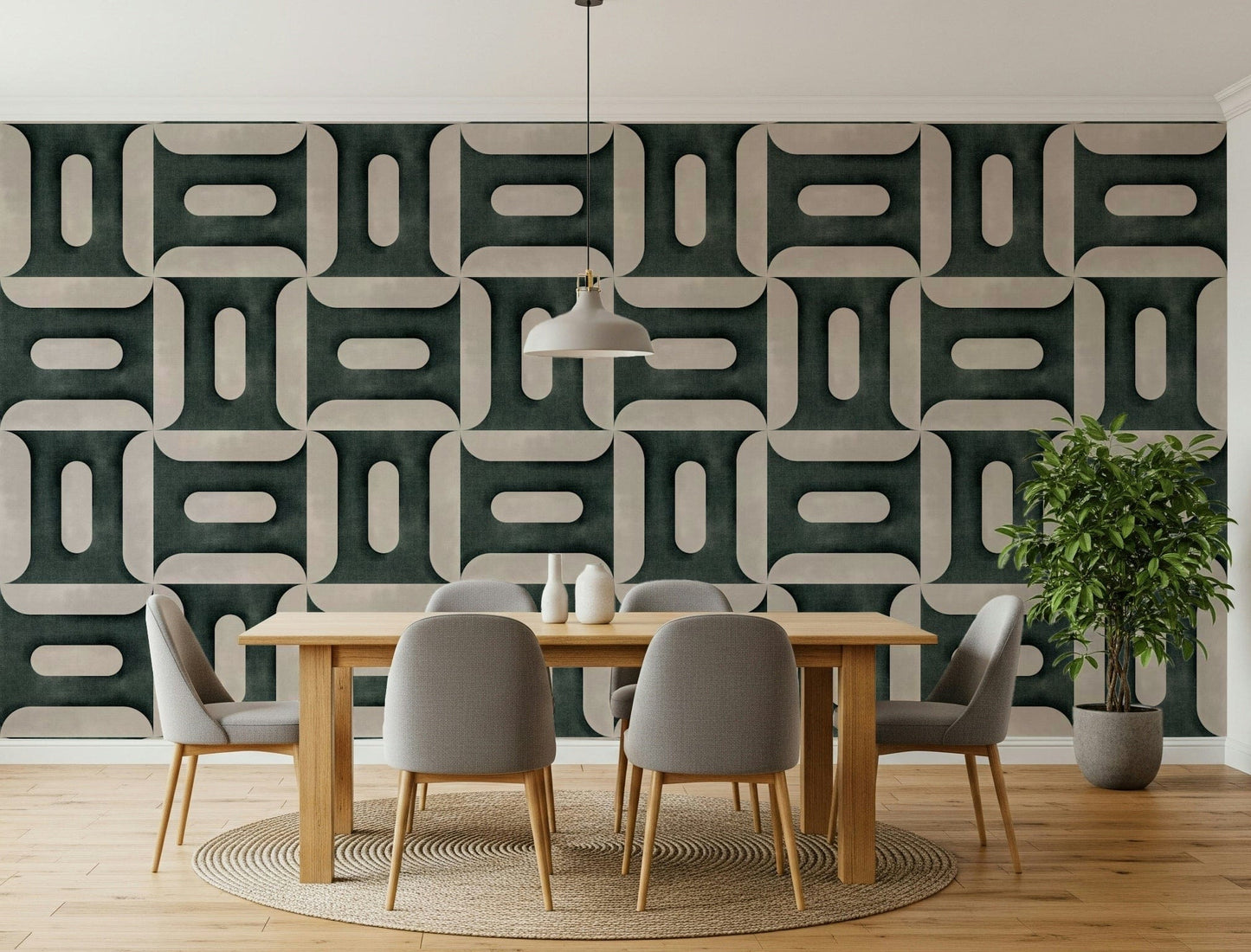 Modern Textured Geometries Vintage Denim Wallpaper⁠