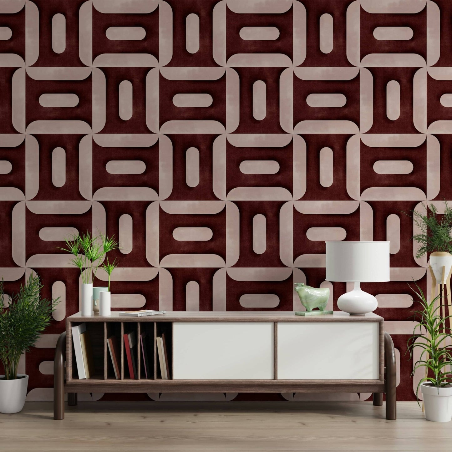Modern Textured Geometries Wine Wallpaper⁠