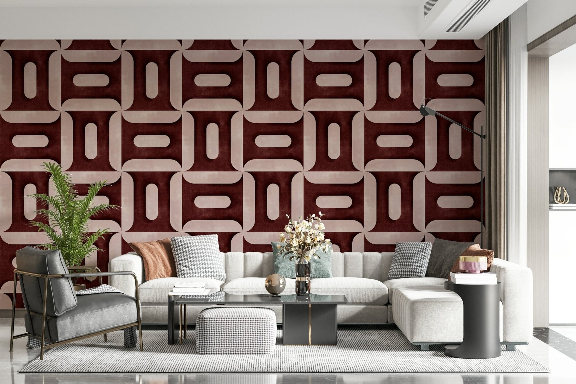 Modern Textured Geometries Wine Wallpaper⁠