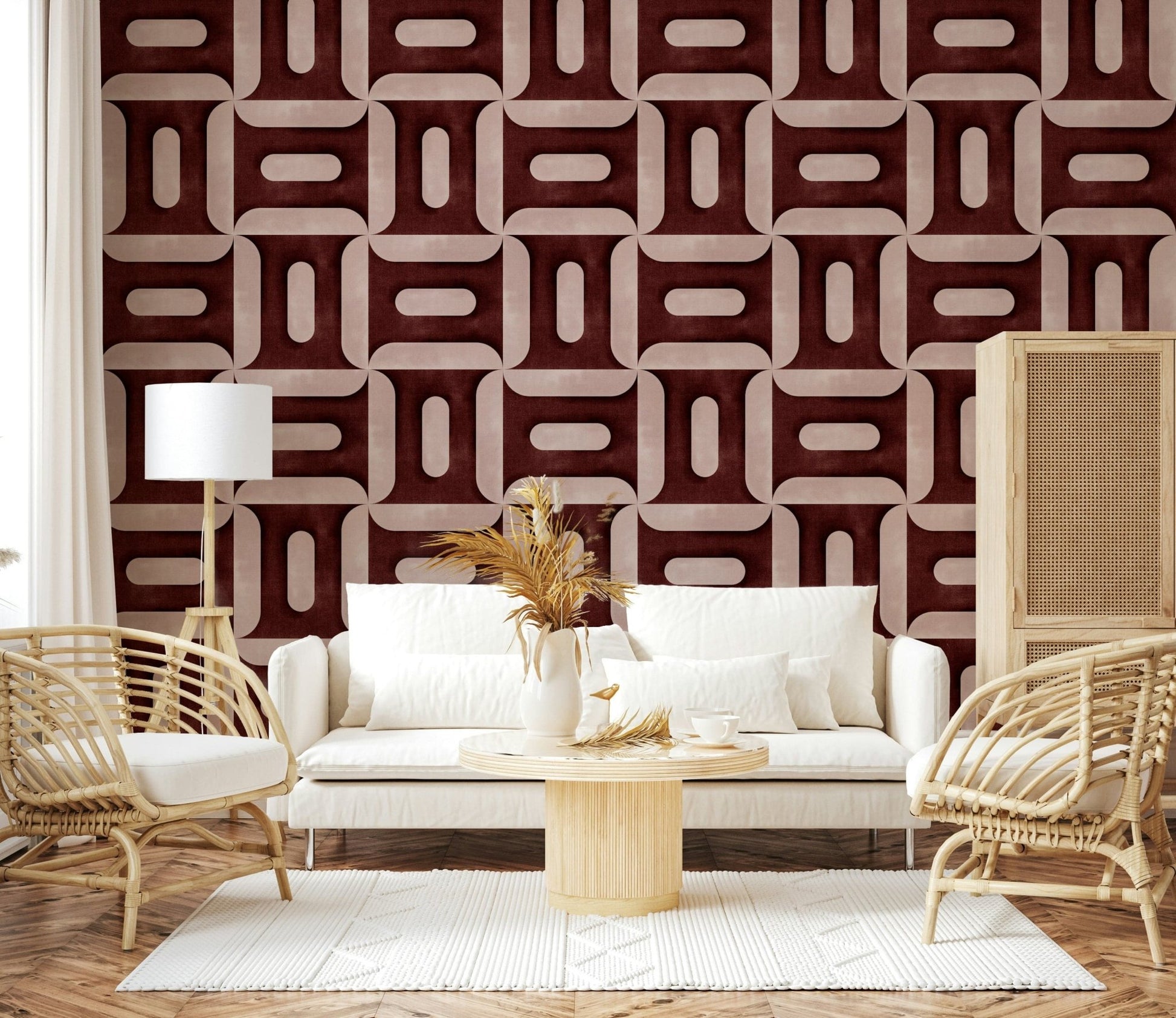 Modern Textured Geometries Wine Wallpaper⁠