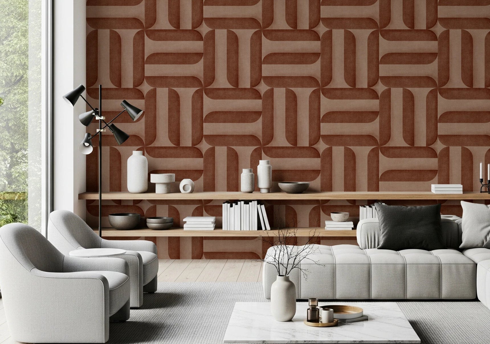 Modern Textured Copper Geometric Wallpaper