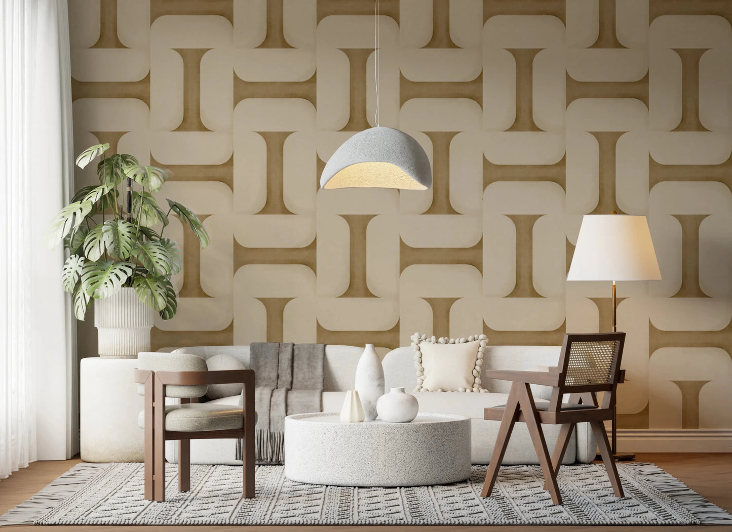 Modern Textured Tiles Camel Wallpaper⁠
