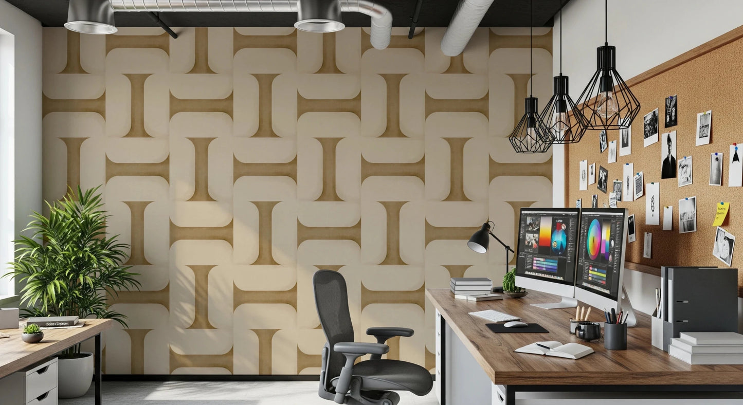 Modern Textured Tiles Camel Wallpaper⁠