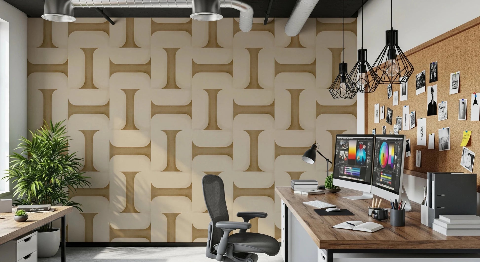 Modern Textured Tiles Camel Wallpaper⁠