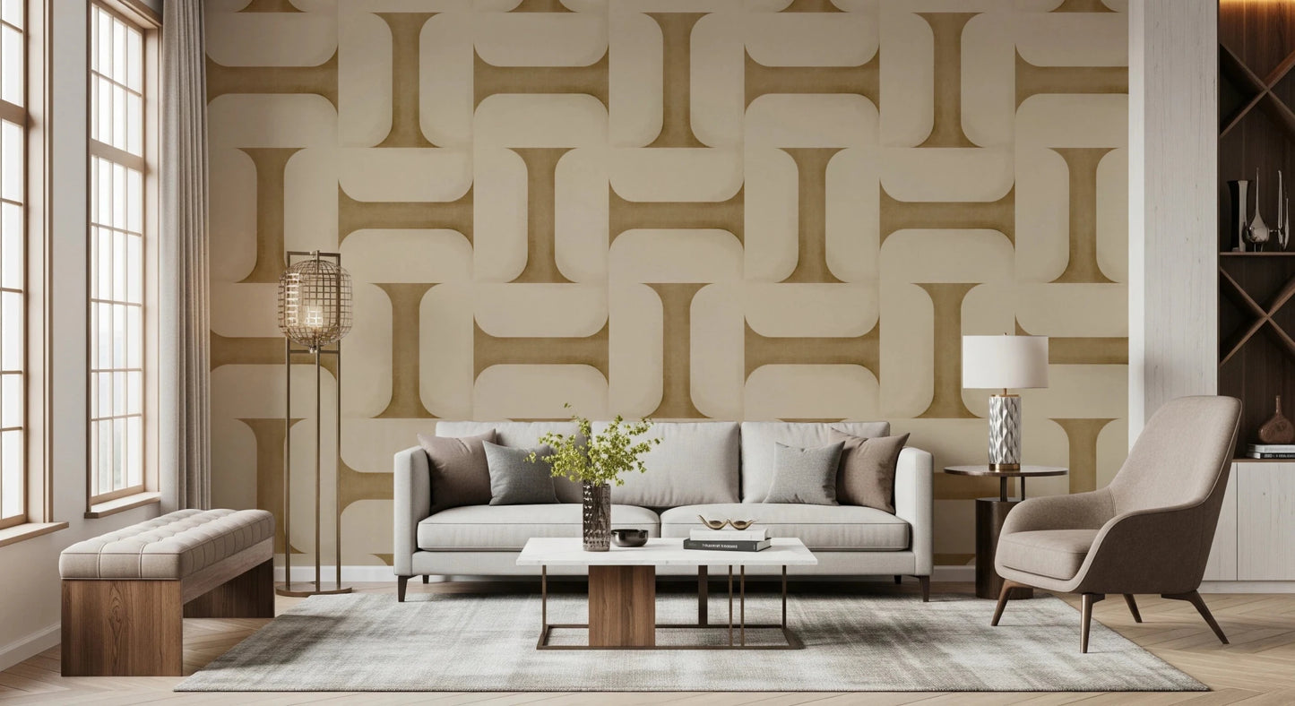 Modern Textured Tiles Camel Wallpaper⁠