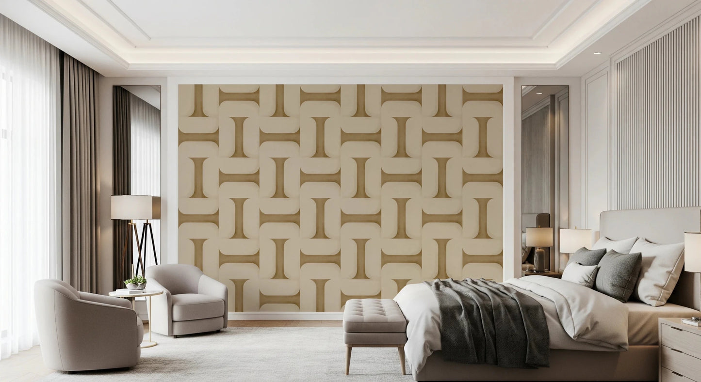 Modern Textured Tiles Camel Wallpaper⁠