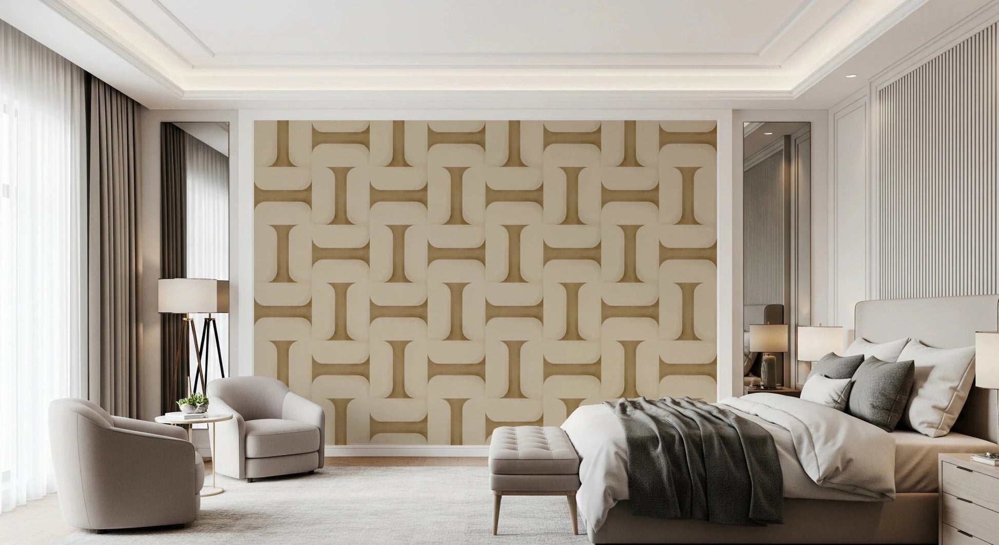 Modern Textured Tiles Camel Wallpaper⁠
