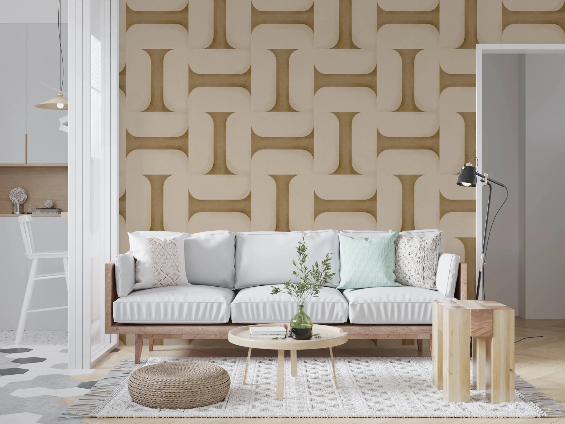 Modern Textured Tiles Camel Wallpaper⁠
