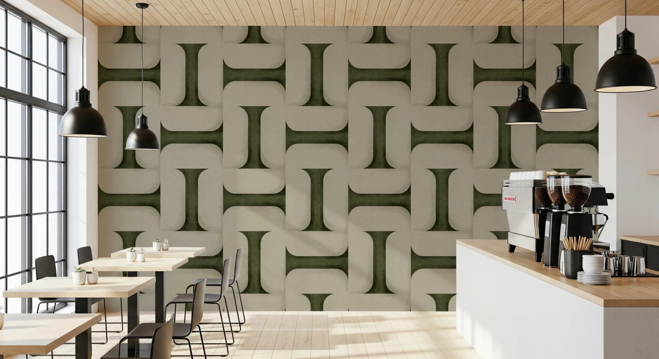 Modern Textured Tiles Olive Wallpaper⁠