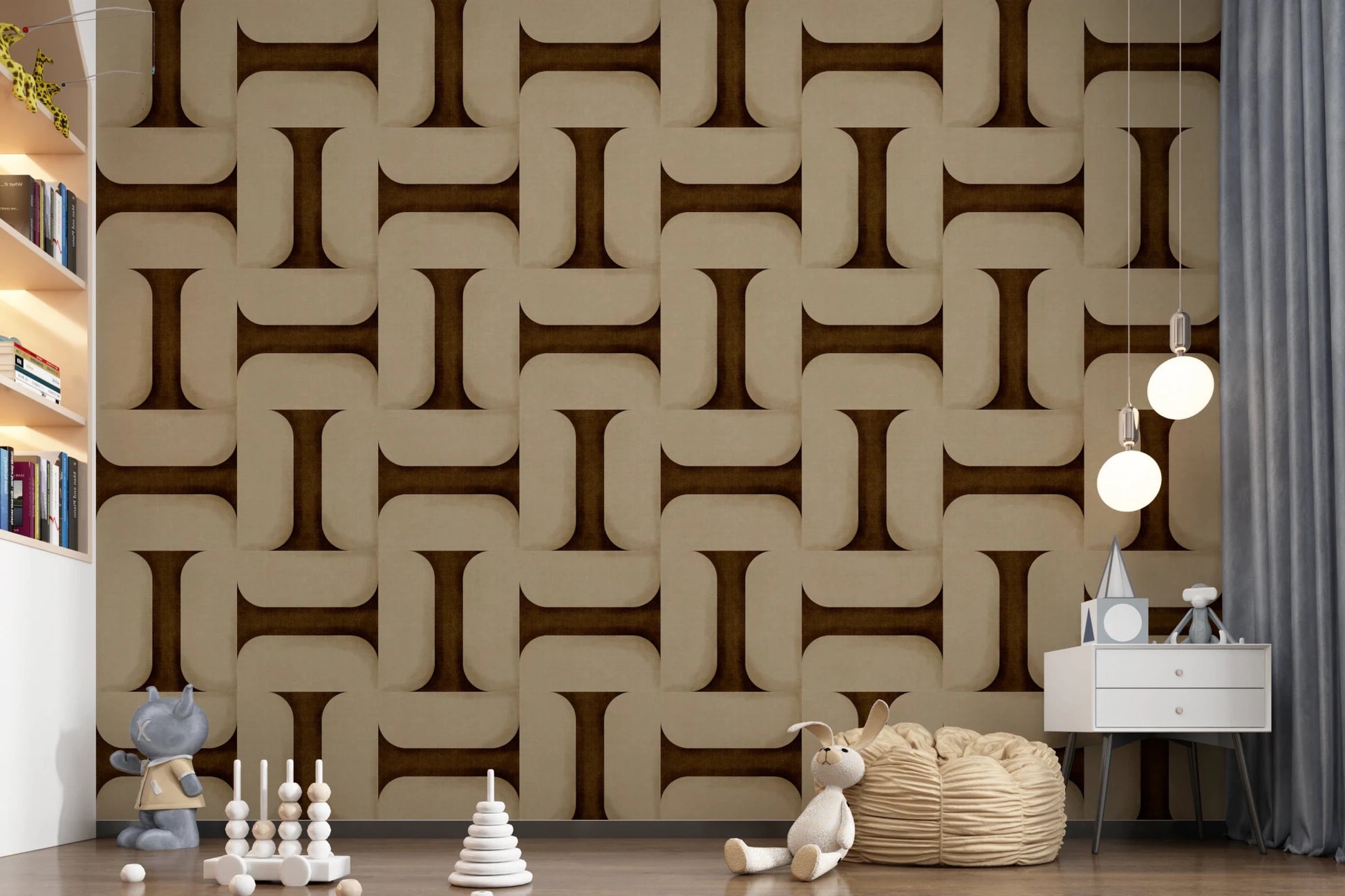 Modern Textured Tiles Umber Wallpaper⁠
