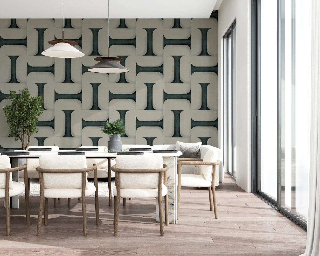 Modern Textured Tiles Vintage Denim Wallpaper⁠
