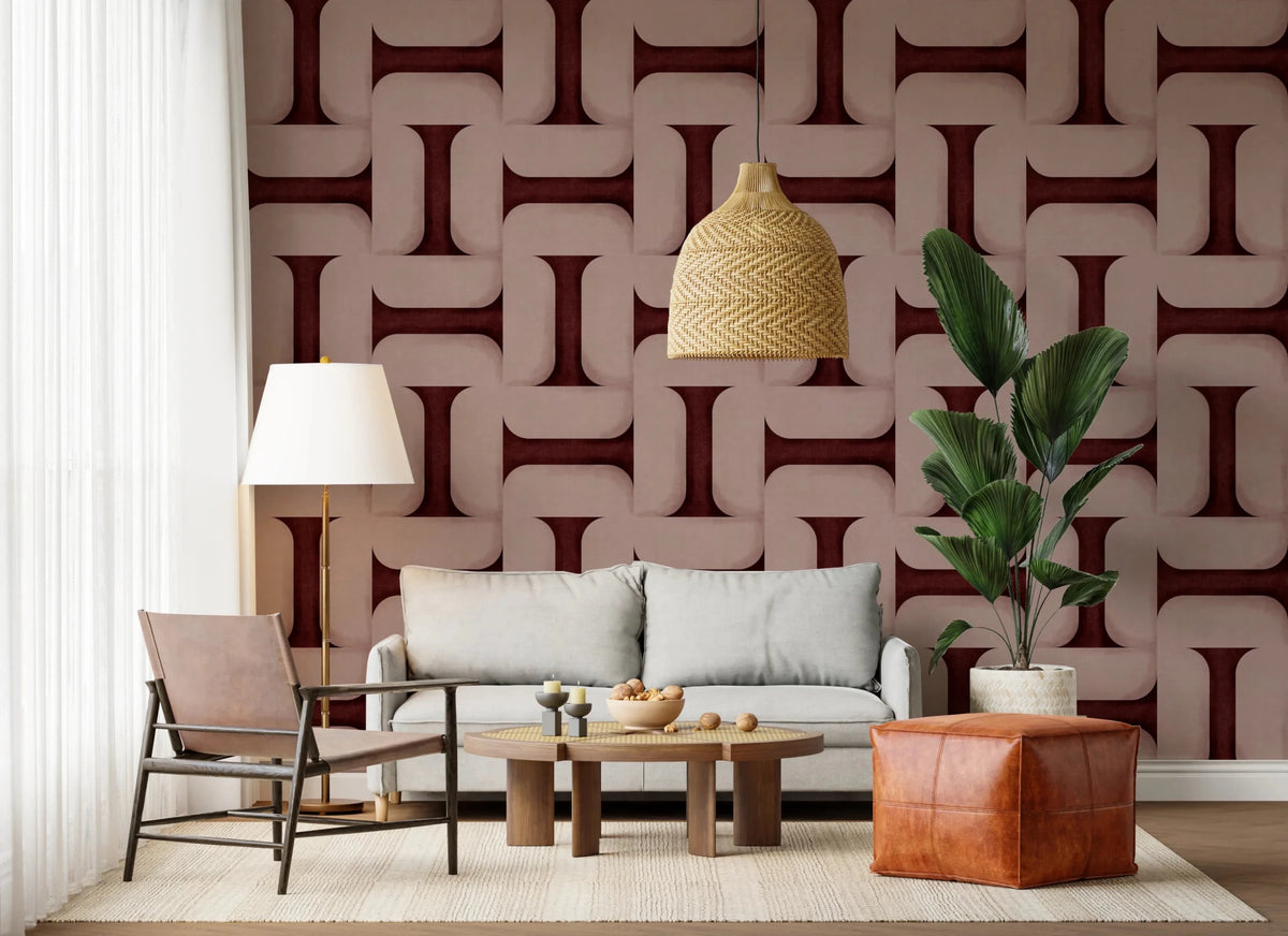 Deep Wine Geometric Wallpaper with Textured Finish