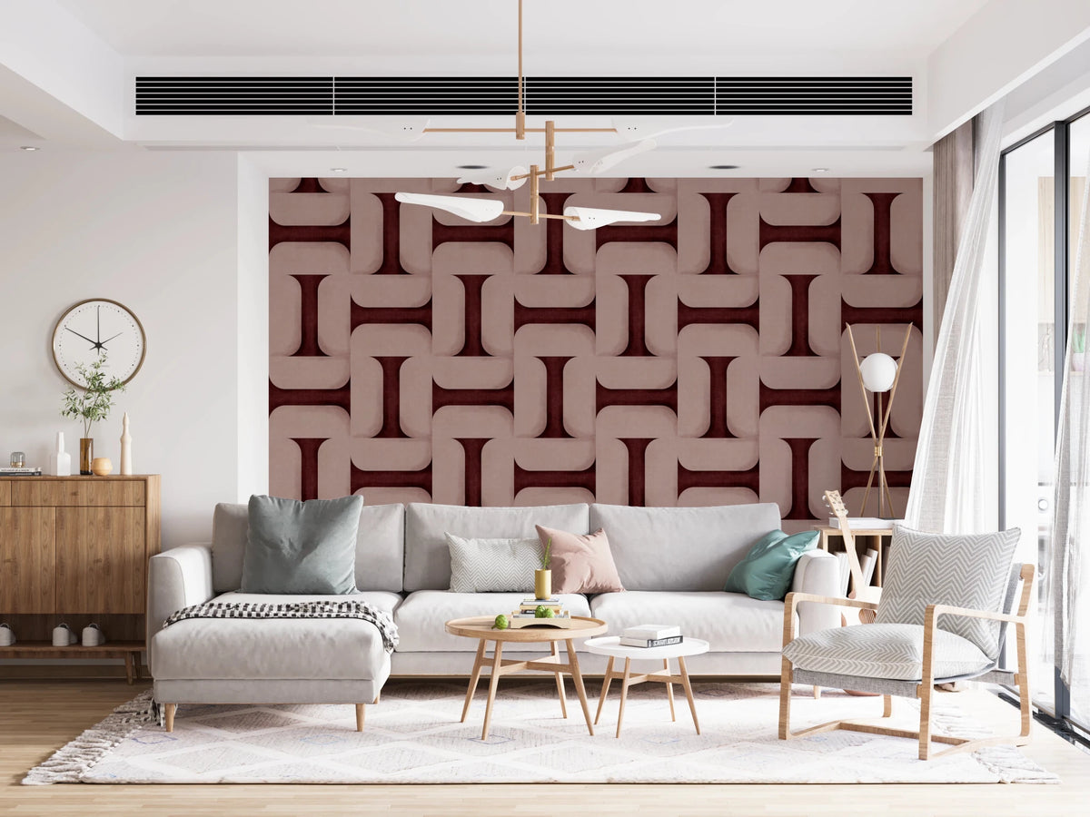Deep Wine Geometric Wallpaper with Textured Finish