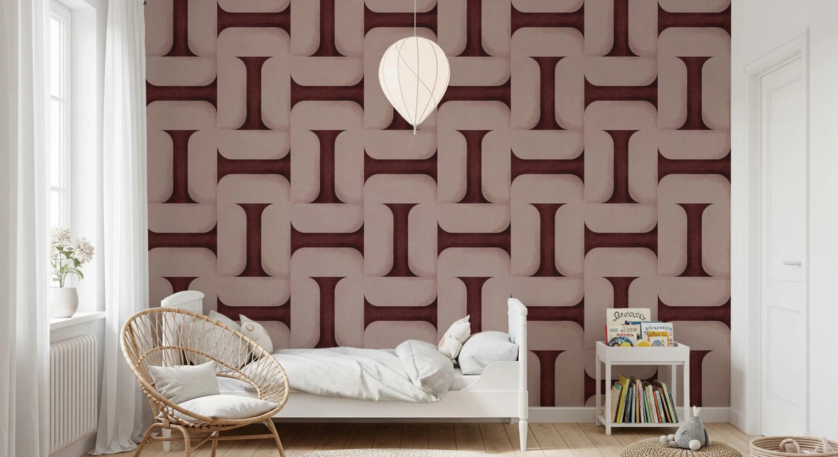 Deep Wine Geometric Wallpaper with Textured Finish
