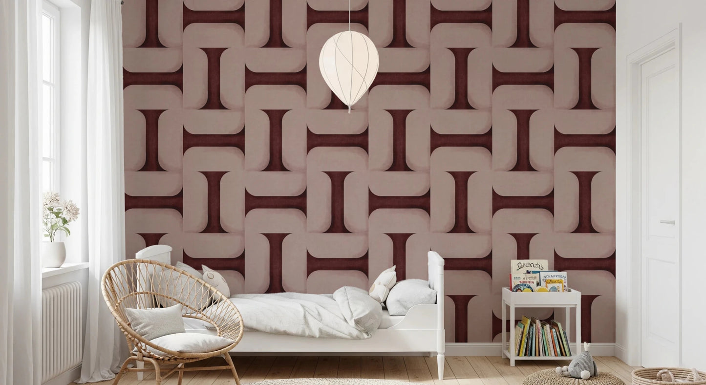 Modern Textured Tiles Wine Wallpaper⁠