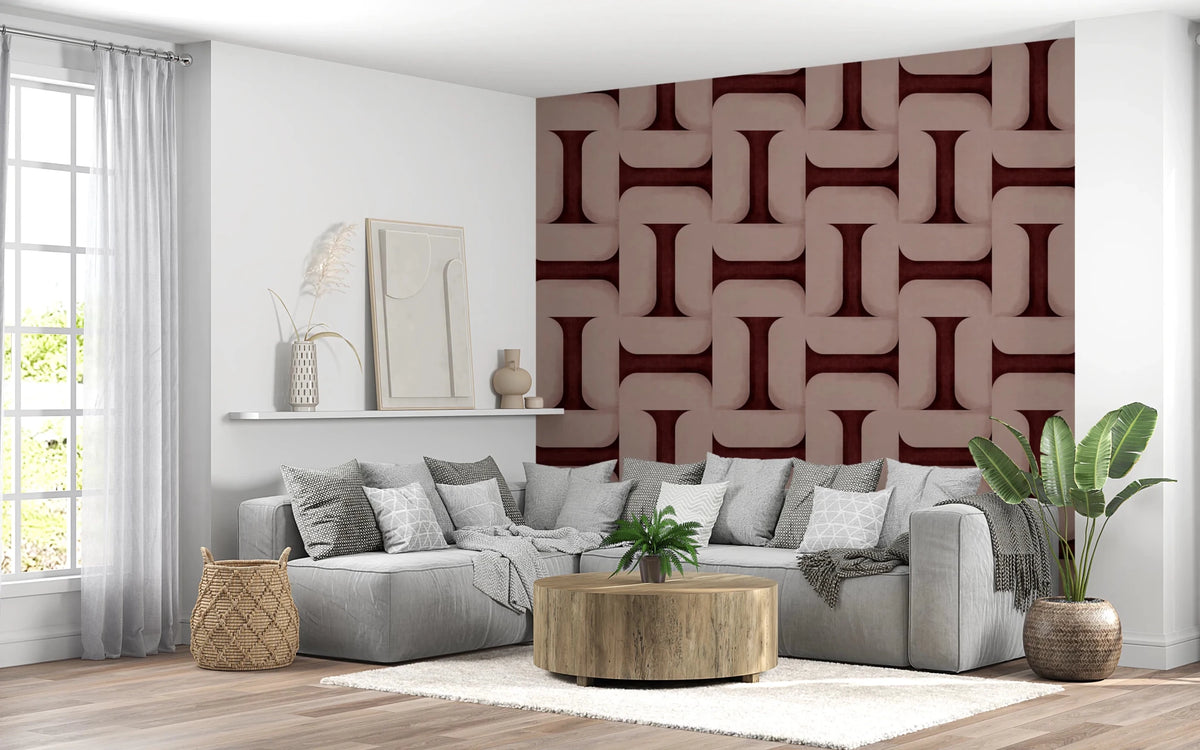 Deep Wine Geometric Wallpaper with Textured Finish