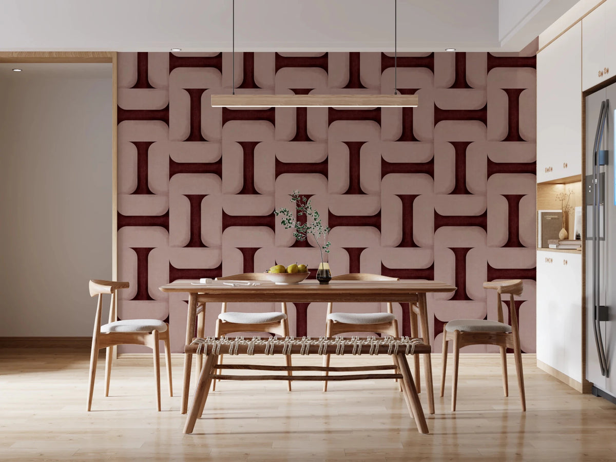 Deep Wine Geometric Wallpaper with Textured Finish